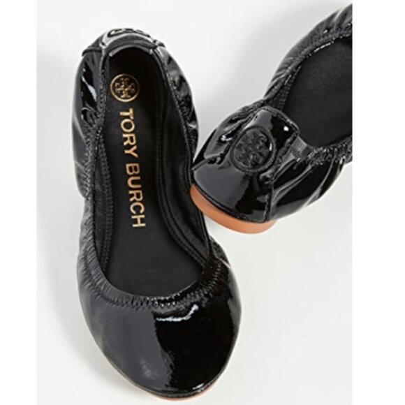 TORY BURCH Eddie Black Patent Leather Ballet Flats - Picture 1 of 7